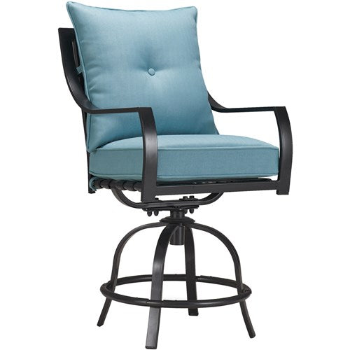 Hanover - Lavallette 5pc: 4 Swivel Bar Chairs and Bar Glass Table - Blue-United Backyard