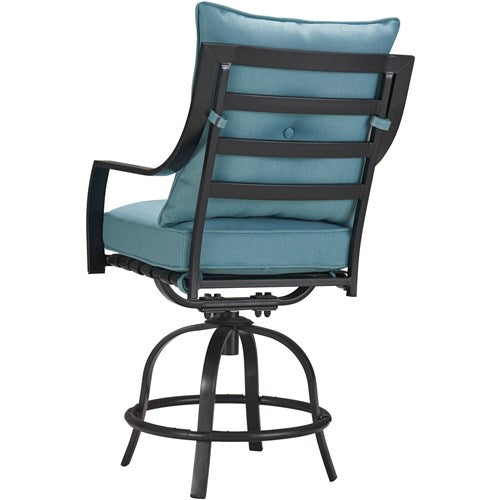 Hanover - Lavallette 5pc: 4 Swivel Bar Chairs and Bar Glass Table - Blue-United Backyard