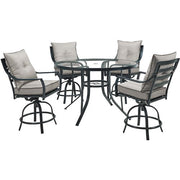 Hanover - Lavallette 5pc: 4 Swivel Bar Chairs and Bar Glass Table - Silver-United Backyard