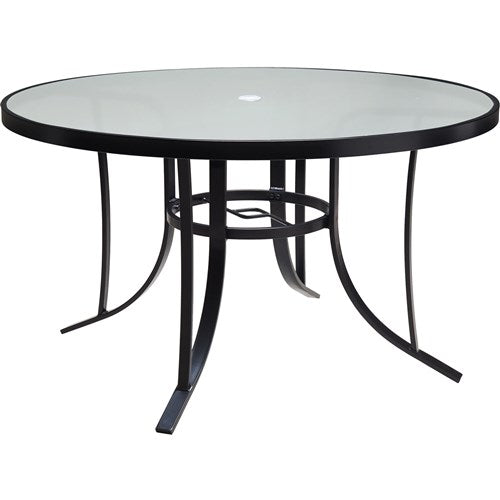 Hanover - Lavallette 5pc: 4 Swivel Chrs, Round Glass Table, Umbrella & Base - Blue-United Backyard