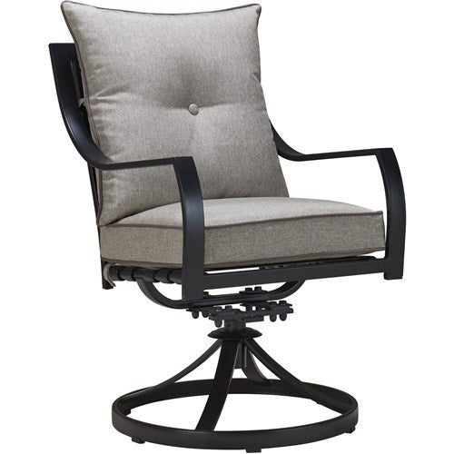 Hanover - Lavallette 5pc: 4 Swivel Dining Chairs and Round Glass Table - Silver-United Backyard