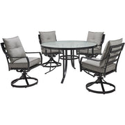 Hanover - Lavallette 5pc: 4 Swivel Dining Chairs and Round Glass Table - Silver-United Backyard