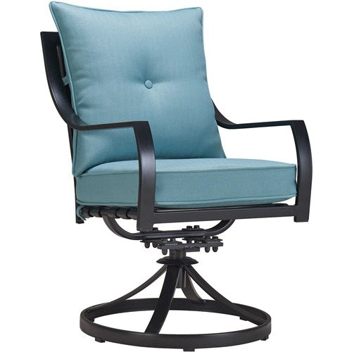 Hanover - Lavallette 5pc: 4 Swivel Dining Chairs and Square Glass Table - Blue-United Backyard