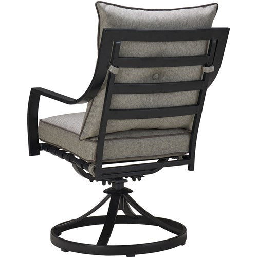 Hanover - Lavallette 5pc: 4 Swivel Dining Chairs and Square Glass Table - Silver-United Backyard