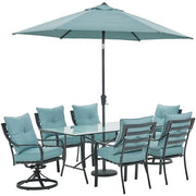 Hanover - Lavallette 7pc: 4 Dining Chairs, 2 Swivel Chairs, Rectangle Glass Table, Umbrella & Base - Blue-United Backyard