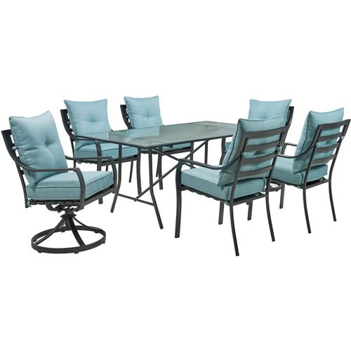 Hanover - Lavallette 7pc: 4 Dining Chrs, 2 Swivel Dining Chairs, Rectangle Glass Table - Blue-United Backyard