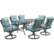 Hanover - Lavallette 7pc: 6 Swivel Dining Chairs and Rectangle Glass Table - Blue-United Backyard