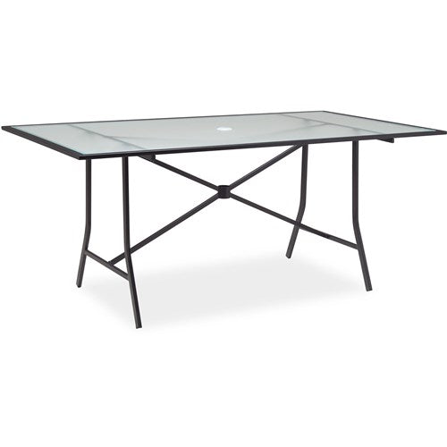 Hanover - Lavallette 7pc Dining Set: Glass Table, 6 Cushion Chairs, Umbrella/Base - Gray-United Backyard