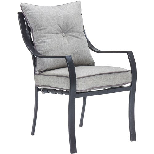 Hanover - Lavallette 7pc Dining Set: Glass Table, 6 Cushion Chairs, Umbrella/Base - Gray-United Backyard