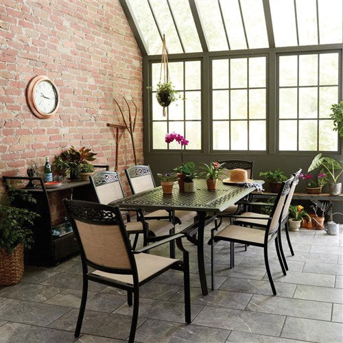 Hanover - Lisbon 7pc Dining: 6 Sling Stationary Chairs and 39"x68" Cast Table - Tan/Brown-United Backyard