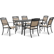 Hanover - Lisbon 7pc Dining: 6 Sling Stationary Chairs and 39"x68" Cast Table - Tan/Brown-United Backyard