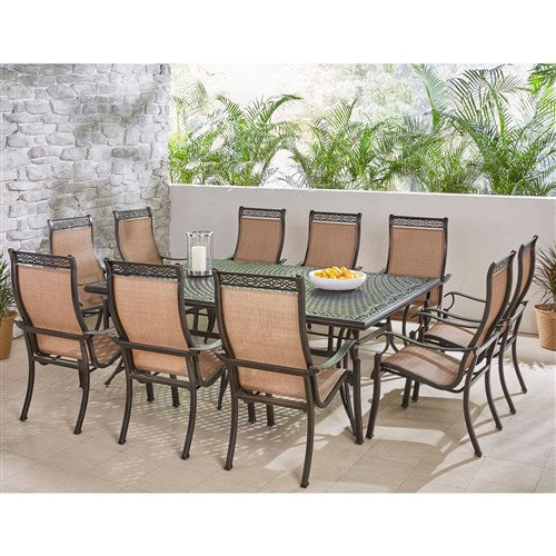 Hanover - Manor 11pc: 10 Sling Dining Chairs, 60x84" Cast Table - Tan Sling/Cast-United Backyard