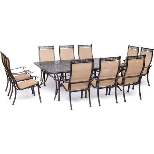 Hanover - Manor 11pc: 10 Sling Dining Chairs, 60x84" Cast Table - Tan Sling/Cast-United Backyard