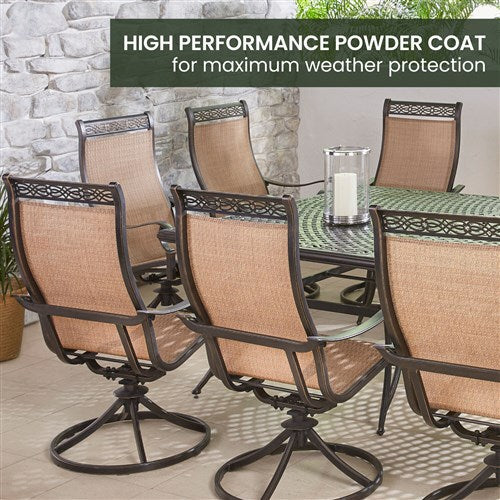 Hanover - Manor 11pc: 10 Sling Swivel Rockers, 60x84" Cast Table - Tan Sling/Cast-United Backyard