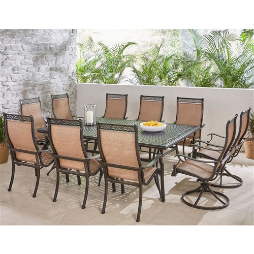 Hanover - Manor 11pc: 6 Sling Dining Chairs, 4 Sling Swvl Rockers, 60x84" Cast Table - Tan Sling/Cast-United Backyard