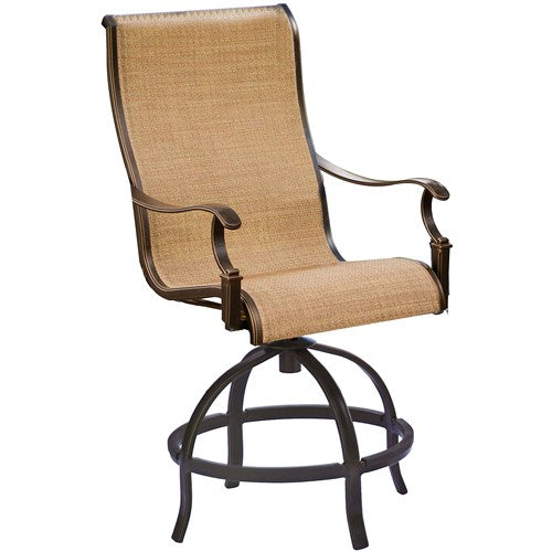 Hanover - Manor 3pc: 2 Sling Counter Height Swivel Chairs, 30" Round Cast Table-United Backyard