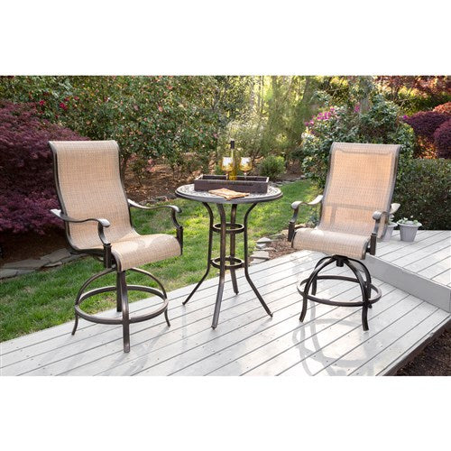 Hanover - Manor 3pc: 2 Sling Counter Height Swivel Chairs, 30" Round Cast Table-United Backyard