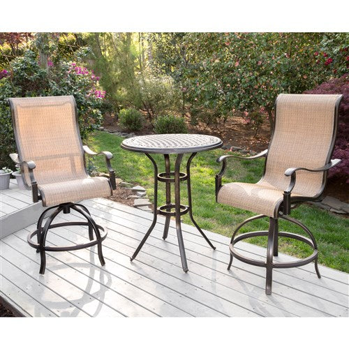 Hanover - Manor 3pc: 2 Sling Counter Height Swivel Chairs, 30" Round Cast Table-United Backyard