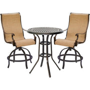 Hanover - Manor 3pc: 2 Sling Counter Height Swivel Chairs, 30" Round Cast Table-United Backyard