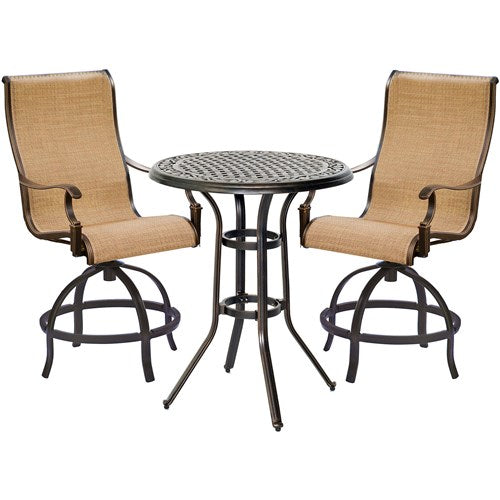 Hanover - Manor 3pc: 2 Sling Counter Height Swivel Chairs, 30" Round Cast Table-United Backyard