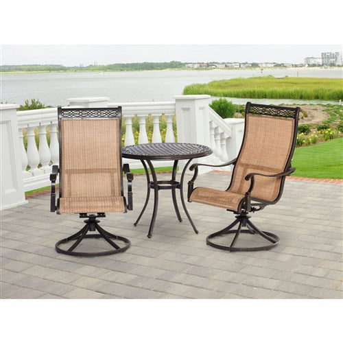 Hanover - Manor 3pc: 2 Sling Swivel Rockers, 32" Cast Table - Tan Sling/Cast-United Backyard