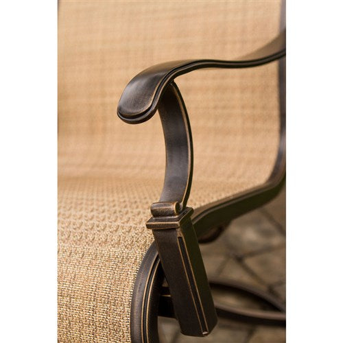 Hanover - Manor 3pc: 2 Sling Swivel Rockers, 32" Cast Table - Tan Sling/Cast-United Backyard