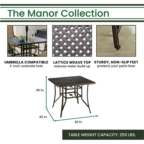 Hanover - Manor 5pc: 4 Sling Counter Height Swivel Chairs, 42" Square Cast Table-United Backyard