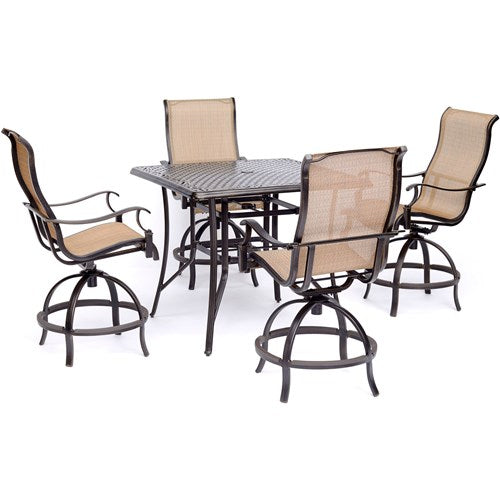 Hanover - Manor 5pc: 4 Sling Counter Height Swivel Chairs, 42" Square Cast Table-United Backyard