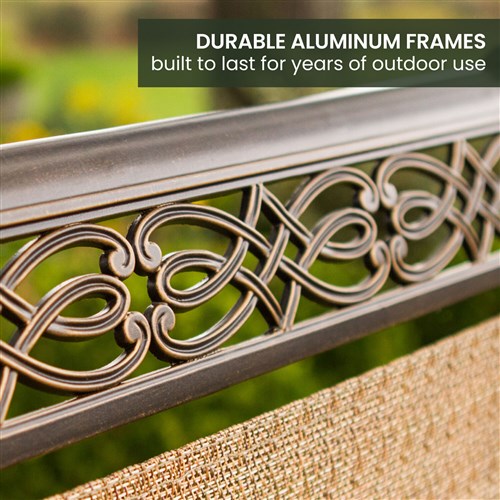 Hanover - Manor 5pc: 4 Sling Swivel Rockers, 48" Round Cast Table - Tan Sling/Cast-United Backyard