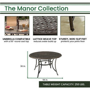 Hanover - Manor 7pc: 6 Sling Counter Height Swivel Chairs, 56" Rnd Cast Table-United Backyard