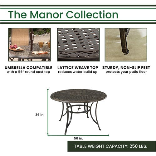 Hanover - Manor 7pc: 6 Sling Counter Height Swivel Chairs, 56" Rnd Cast Table-United Backyard
