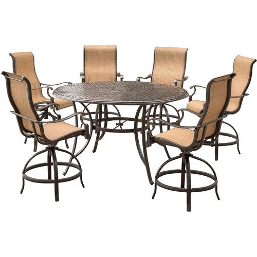 Hanover - Manor 7pc: 6 Sling Counter Height Swivel Chairs, 56" Rnd Cast Table-United Backyard