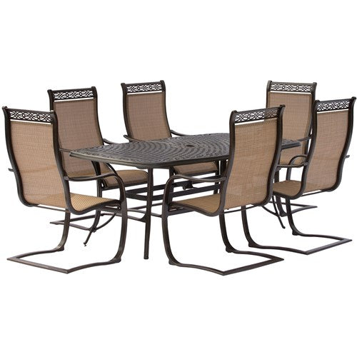 Hanover - Manor 7pc: 6 Sling Spring Dining Chairs, 38x72" Cast Table - Tan Sling/Cast-United Backyard