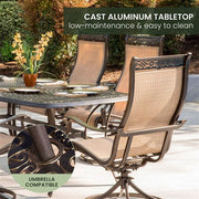 Hanover - Manor 7pc: 6 Sling Swivel Rockers, 38x72" Cast Table - Tan Sling/Cast-United Backyard