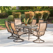 Hanover - Manor 7pc: 6 Sling Swivel Rockers, 38x72" Cast Table - Tan Sling/Cast-United Backyard