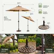 Hanover - Manor 7pc: 6 Sling Swivel Rockers, 38x72" Cast Table, Umbrella, Base - Tan Sling/Cast-United Backyard