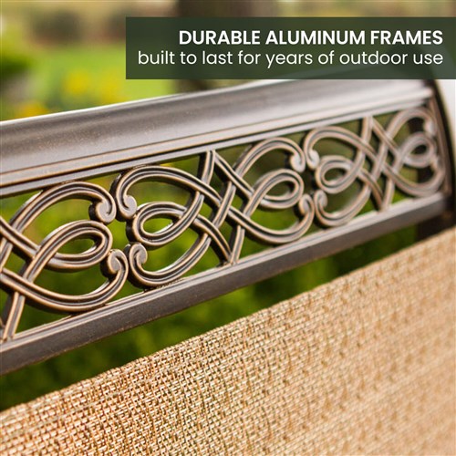 Hanover - Manor 7pc: 6 Sling Swivel Rockers, 60" Round Cast Table - Tan Sling/Cast-United Backyard