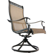 Hanover - Manor 7pc: 6 Sling Swivel Rockers, 60" Round Cast Table, Umbrella, Base - Tan Sling/Cast-United Backyard