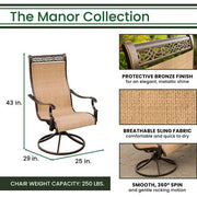 Hanover - Manor 9pc: 8 Sling Swivel Rockers, 96"x60" Oval Cast Table - Tan/Bronze-United Backyard