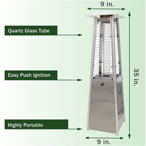 Hanover - Mini Pyramid Portable Table Top Patio Heater w/Square Base, Quartz tube - Stainless-United Backyard