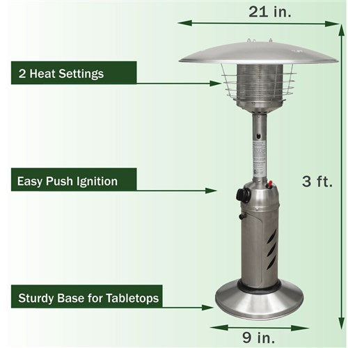 Hanover - Mini Umbrella Portable Table Top Patio Heater w/regulator for 1lb tank - Stainless-United Backyard