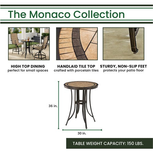 Hanover - Monaco 3pc: 2 Cush Swivel Counter Height Chairs, 30" Tile Top Table-United Backyard