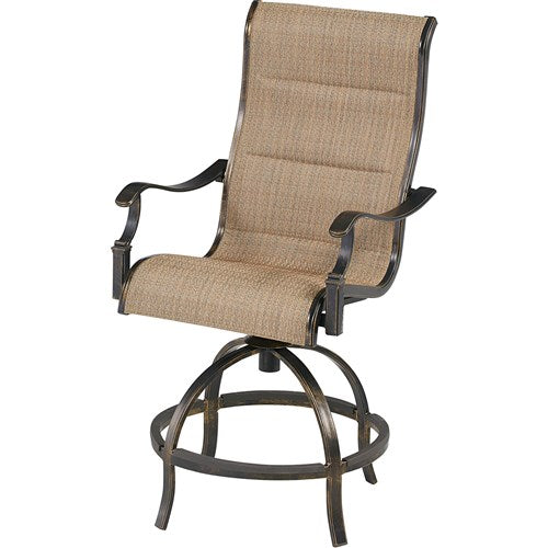 Hanover - Monaco 3pc: 2 Padded Swivel Counter Height Chairs, 30" Round Tile Table - Tan/Bronze-United Backyard