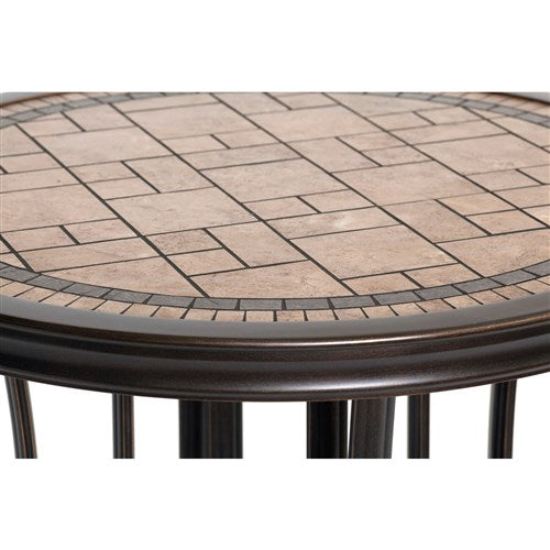 Hanover - Monaco 3pc: 2 Padded Swivel Counter Height Chairs, 30" Round Tile Table - Tan/Bronze-United Backyard