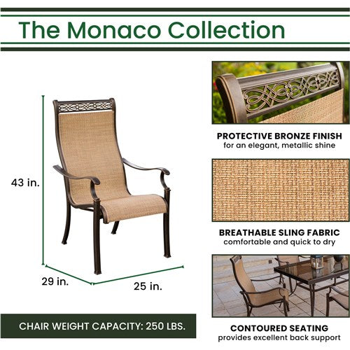 Hanover - Monaco 3pc: 2 Sling Dining Chairs, 30" Glass Top Table - Tan Sling/Glass-United Backyard