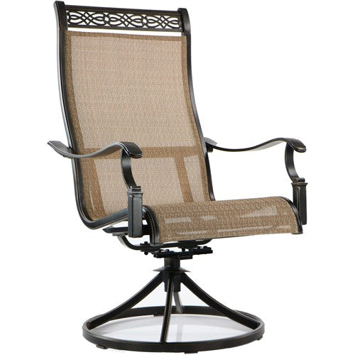 Hanover - Monaco 3pc: 2 Sling Swivel Rockers, 30" Glass Top Table - Tan Sling/Glass-United Backyard