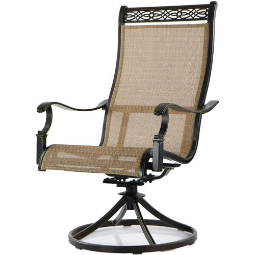 Hanover - Monaco 3pc: 2 Sling Swivel Rockers, 30" Glass Top Table - Tan Sling/Glass-United Backyard