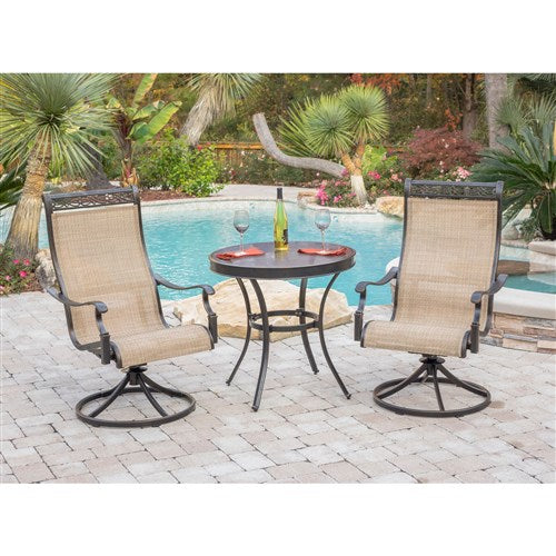 Hanover - Monaco 3pc: 2 Sling Swivel Rockers, 30" Glass Top Table - Tan Sling/Glass-United Backyard