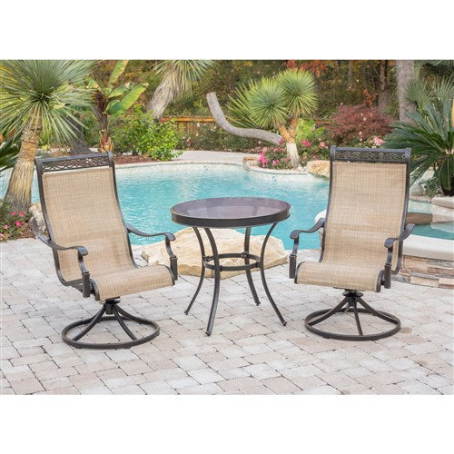 Hanover - Monaco 3pc: 2 Sling Swivel Rockers, 30" Glass Top Table - Tan Sling/Glass-United Backyard