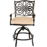 Hanover - Monaco 5pc: 4 Cush Sling Swivel Center Height Chairs, 56" Round Tile Table-United Backyard